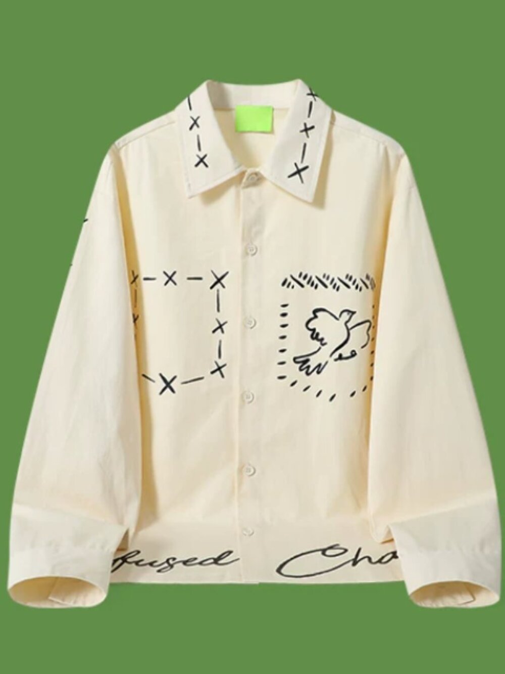 Cream Sketch Art Button Up Shirt